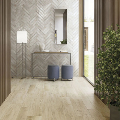 Lisbon Oyster Shine ceramic wall tile interior setting