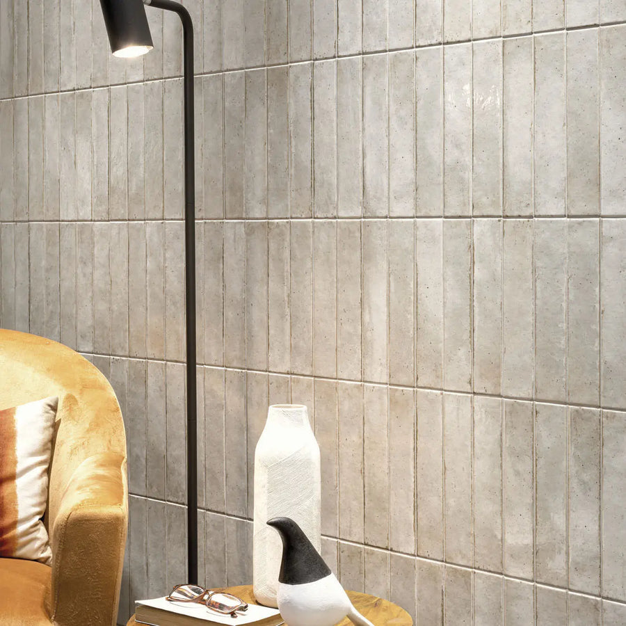 Lisbon Oyster Shine ceramic wall tile kitchen splashback room setting