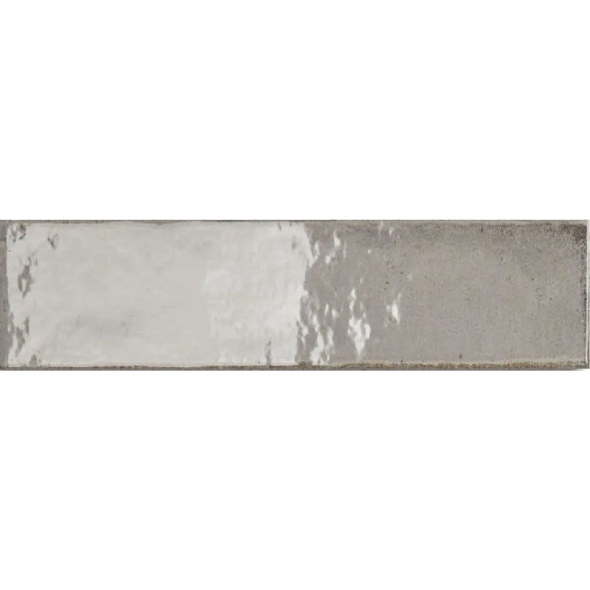 
Lisbon Grey Shine gloss ceramic zellige-style brick wall tile 5.6 x 26.7cm