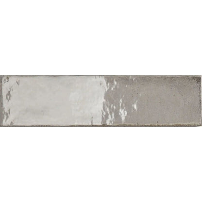 Lisbon Grey Shine gloss ceramic zellige-style brick wall tile 5.6 x 26.7cm