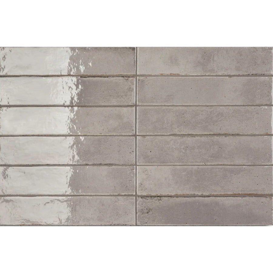 Lisbon Grey Shine single gloss ceramic tile face detail