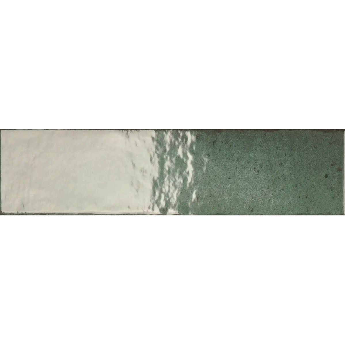 Lisbon Green Jade Shine deep green gloss ceramic zellige-style brick wall tile 5.6 x 26.7cm