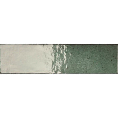 Lisbon Green Jade Shine deep green gloss ceramic zellige-style brick wall tile 5.6 x 26.7cm