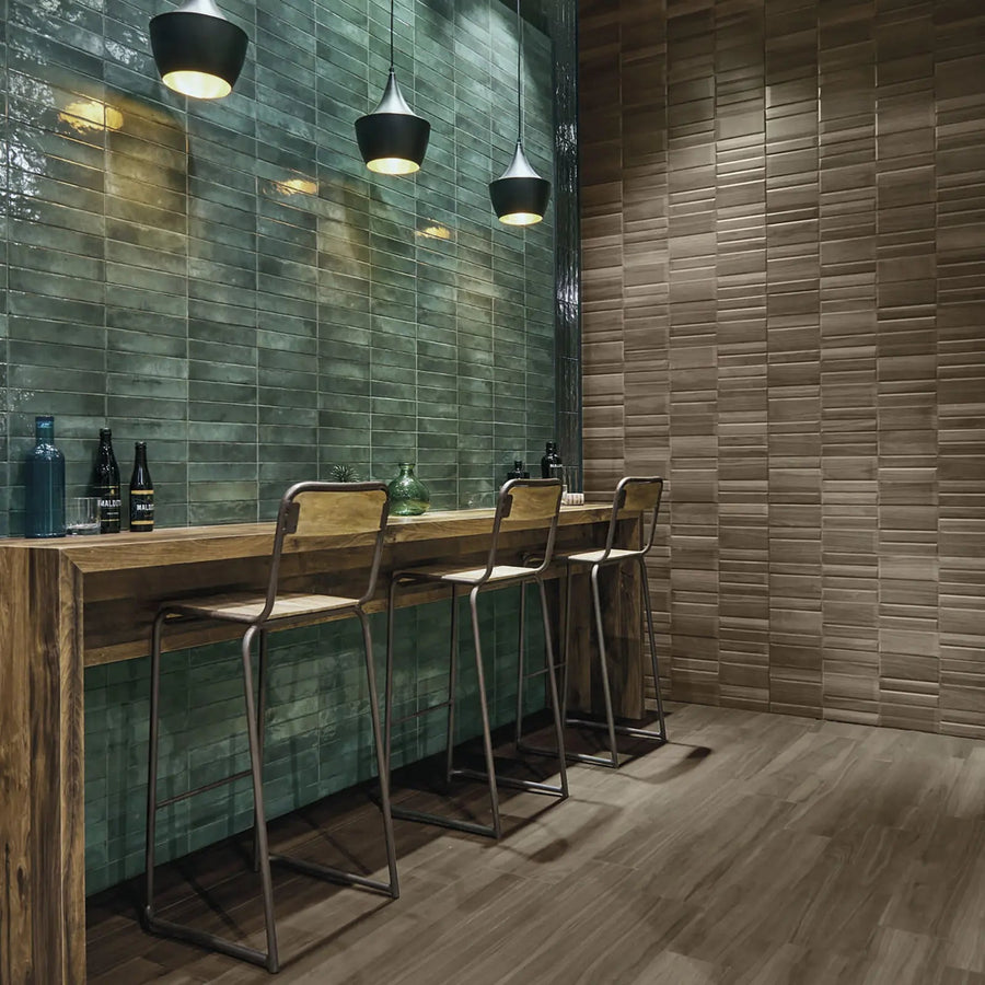 Lisbon Green Jade Shine deep green ceramic wall tiles in a bathroom interior