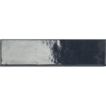 Lisbon Blue Cobalt Shine deep blue gloss ceramic zellige-style brick wall tile 5.6 x 26.7cm