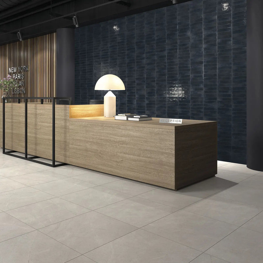 Lisbon Blue Cobalt Shine deep blue ceramic wall tiles in a bathroom interior
