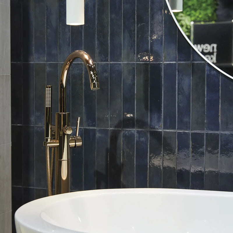 Lisbon Blue Cobalt Shine ceramic wall tile kitchen splashback room setting