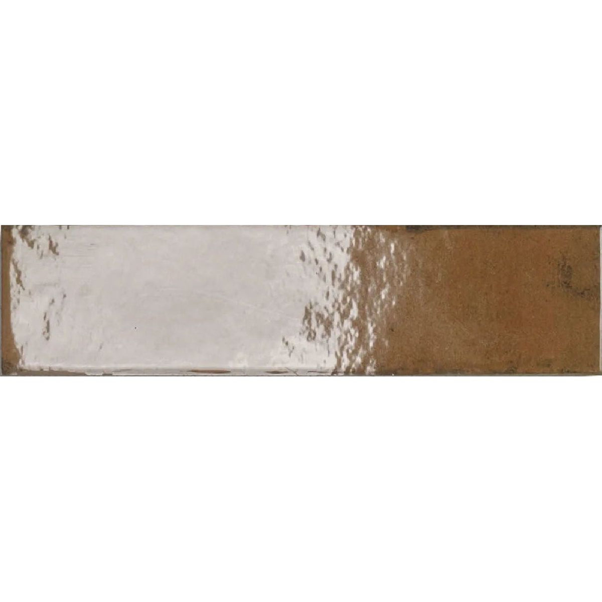 Lisbon Terracotta Shine warm clay gloss ceramic zellige-style brick wall tile 5.6 x 26.7cm
