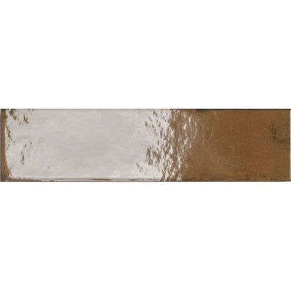Lisbon Terracotta Shine warm clay gloss ceramic zellige-style brick wall tile 5.6 x 26.7cm