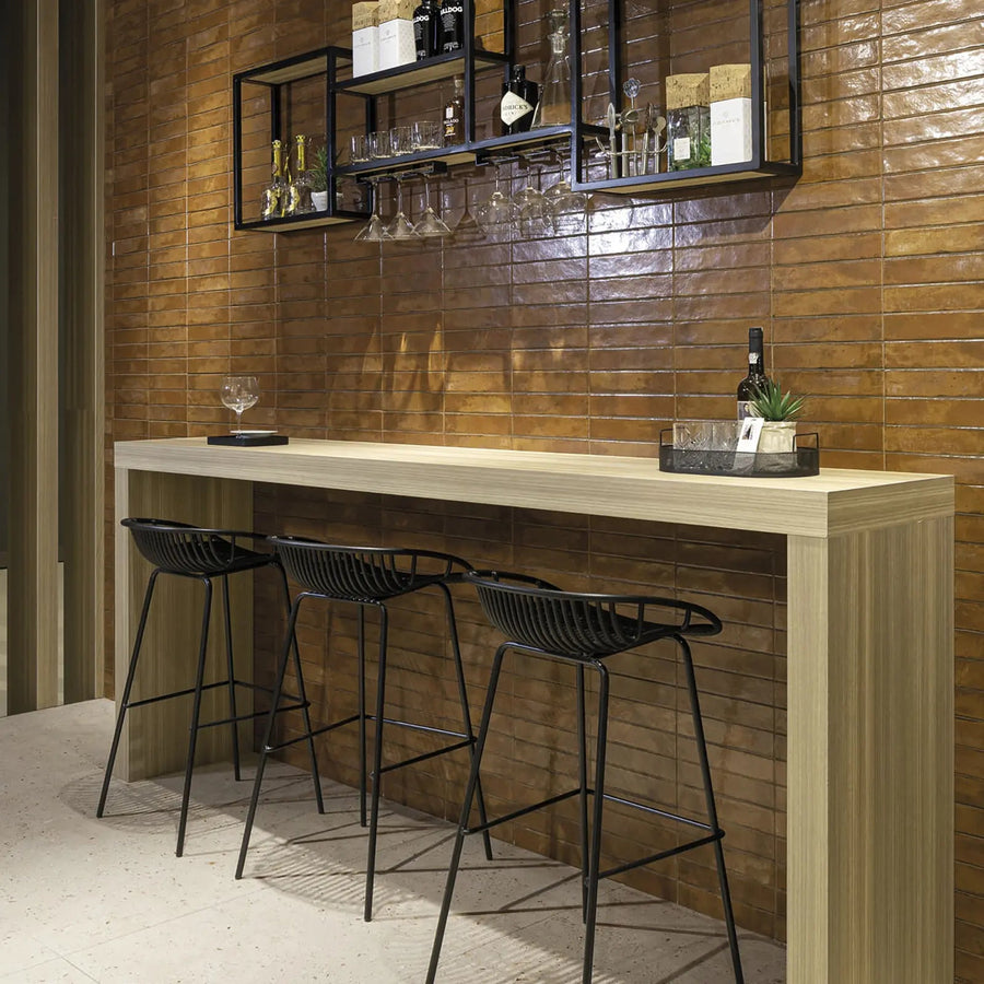 Lisbon Terracotta Shine ceramic wall tile kitchen splashback room setting