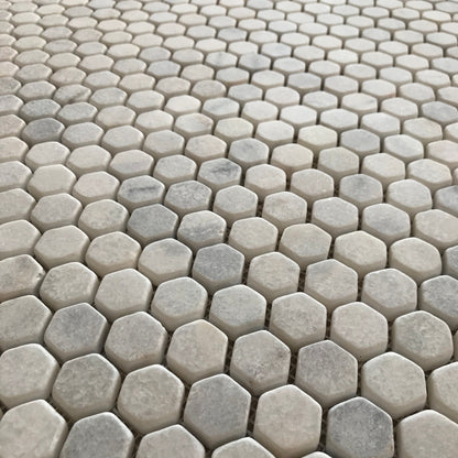 Carrara White Tumbled Marble 23mm Hexagon Mosaic Wall & Floor Tile - thumbnail 5