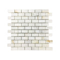 Calacatta Sugar polished marble brick mosaic sheet in white with gold veining