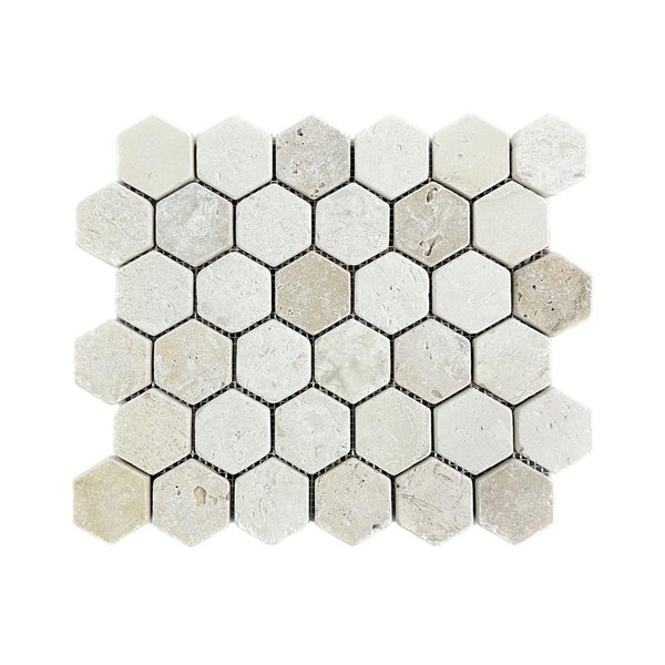 Brushed Limestone - Rustic Tumbled Travertine Hexagon