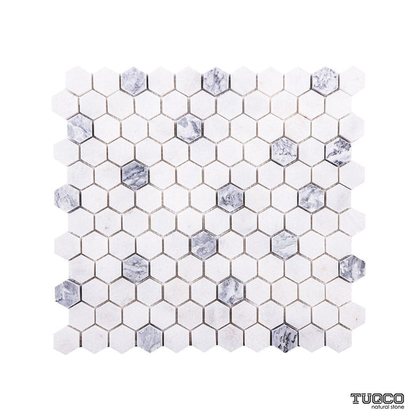- Platinum Grey Honed Marble 23mm Hexagon