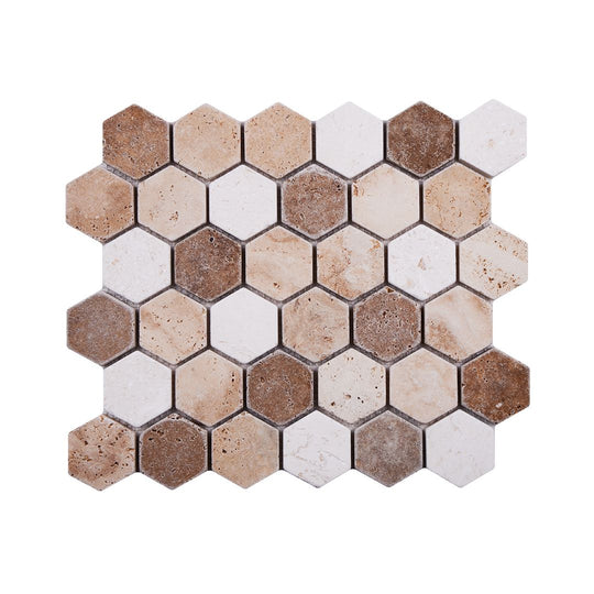 Mix Tumbled Travertine Hexagon Mosaic Wall & Floor Tile