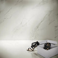 Calacatta Marble White Matt 59.8 x 119.8cm glazed porcelain marble effect tile room setting