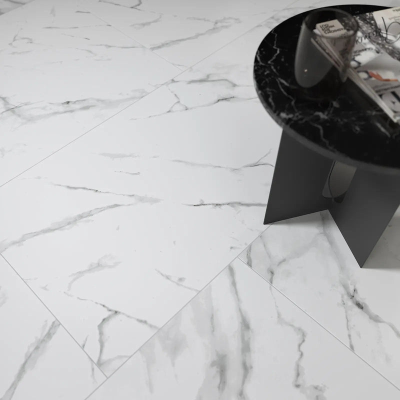 Calacatta Marble White Matt 59.8 x 119.8cm glazed porcelain marble effect tile room setting