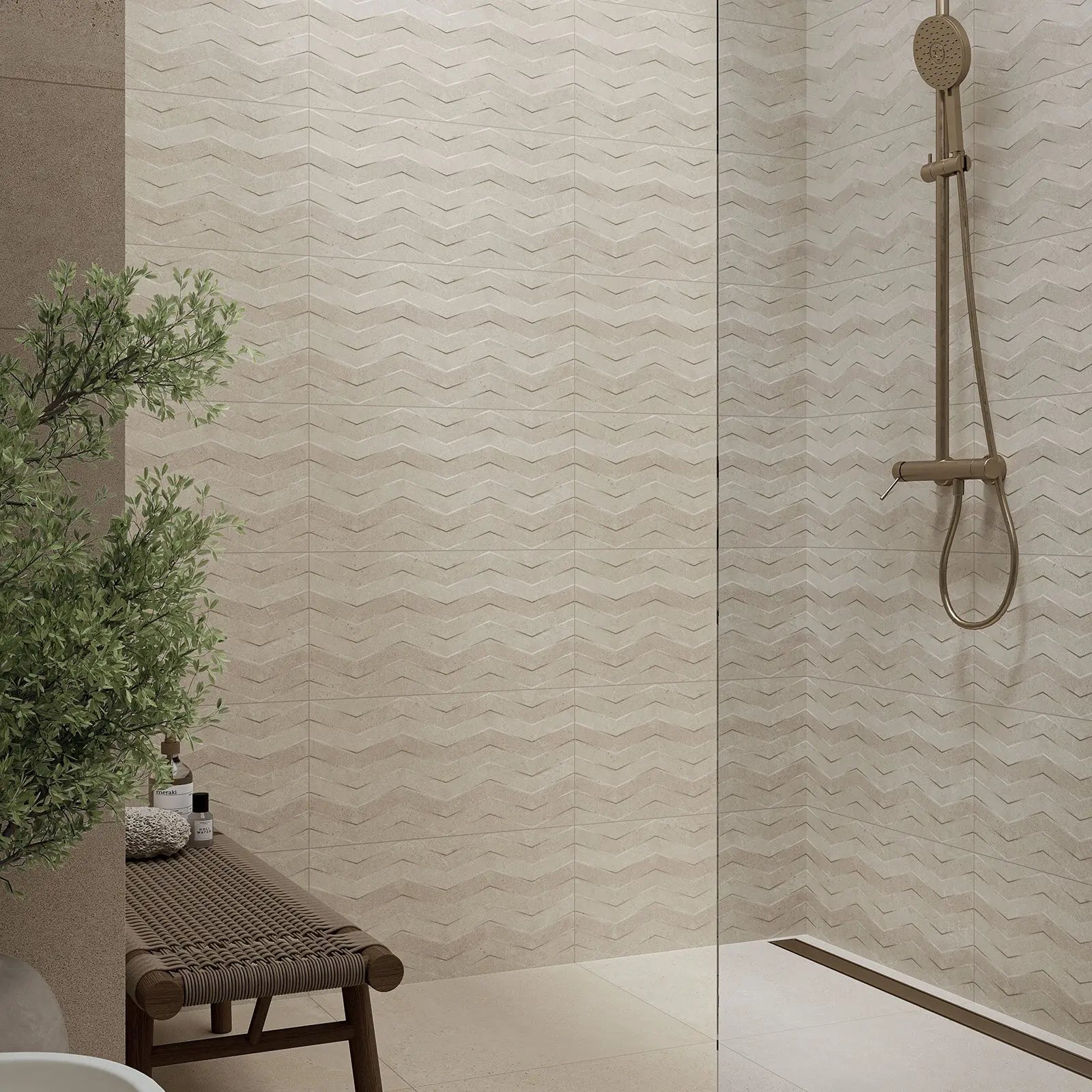 Moonstone Crema Struktura Decor 29.8 x 59.8cm ceramic textured feature wall room setting