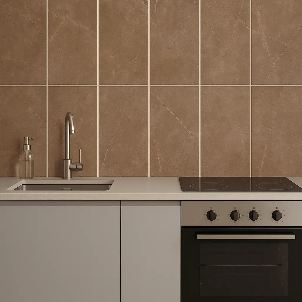 Creekstone Taupe 29.7 x 59.7cm porcelain stone-effect tile room setting