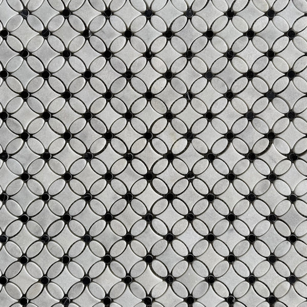 Nero Marquina Black Dot Polished Marble Flower