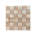 Full mesh-backed sheet of honed travertine Jenga mosaic in light cream and noche brown bars
