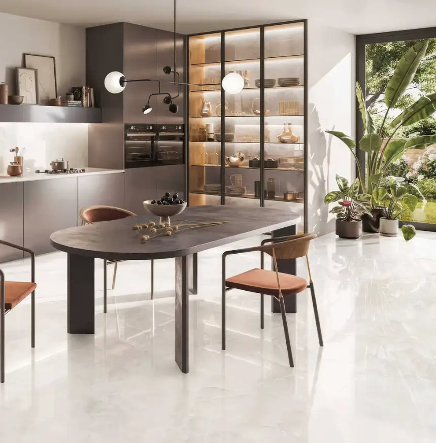 Onyx ivory in polished and matt kitchen floor and wall tiles from Hyperion Tiles