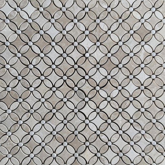 Belgravia Beige Polished Marble Flower Mosaic Wall & Floor Tile