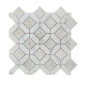 Full mesh-backed sheet of honed Carrara White and Nimbus marble window mosaic