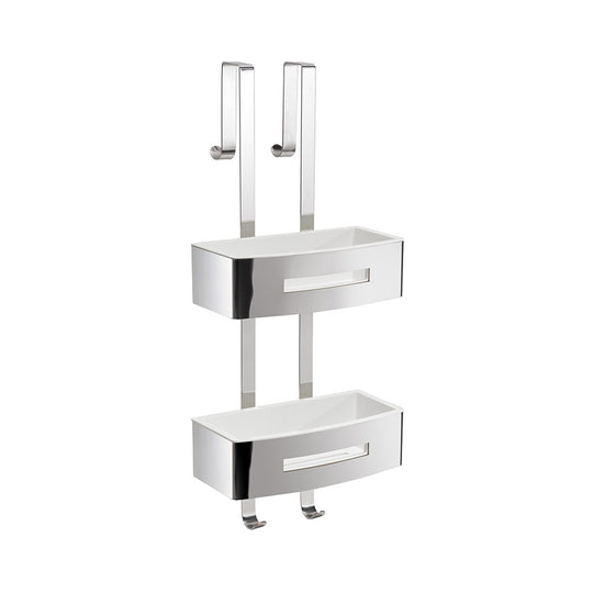 Poseidon Rectangular Double Hanging Basket in Chrome/White - Origins Living