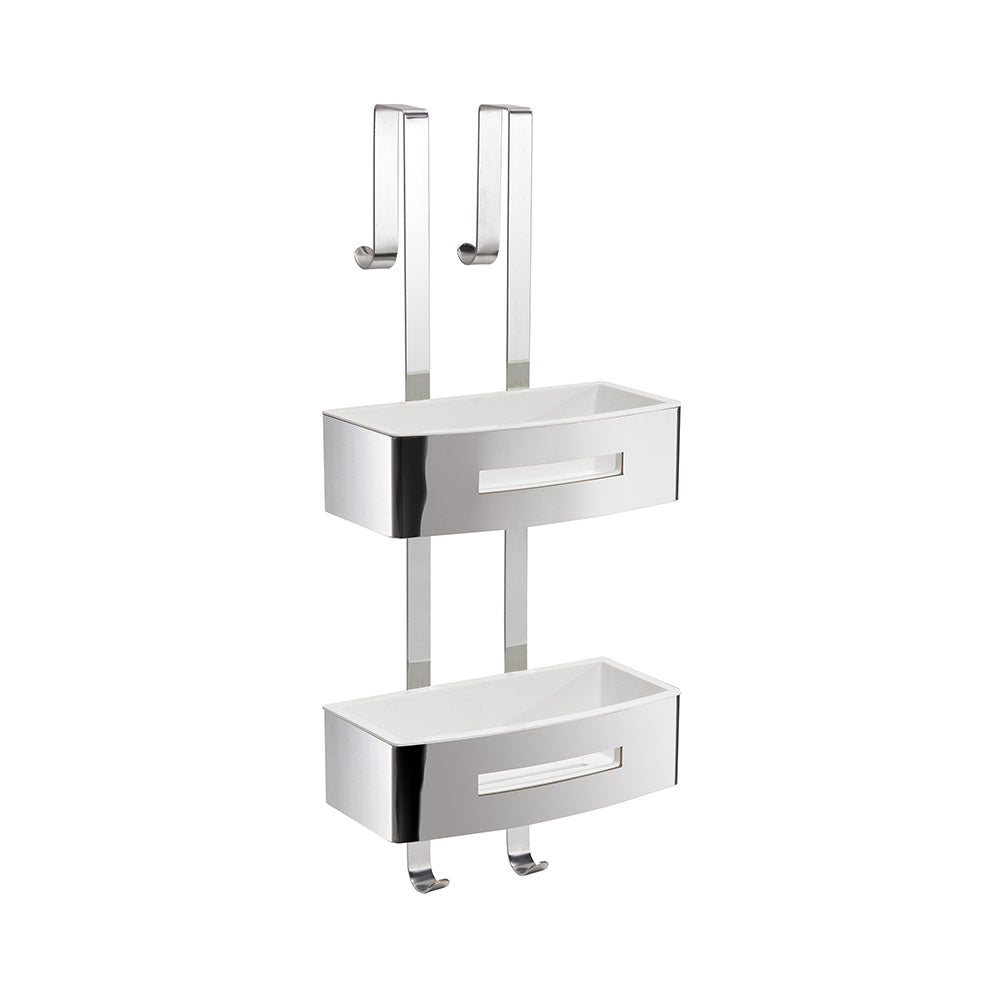 Poseidon Rectangular Double Hanging Basket in Chrome/White - Origins Living