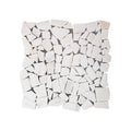 Full mesh-backed sheet of tumbled white dolomite marble pebble mosaic