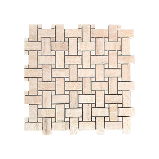 Classic Polished Travertine Basket Weave Mosaic Wall & Floor Tile