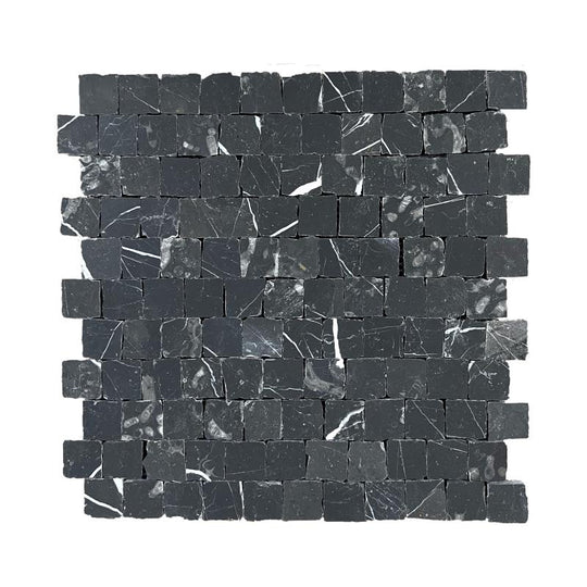 Nero Marquina Honed Marble Rustic Edge Square Mosaic Wall & Floor Tile