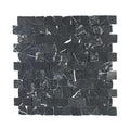 Full mesh-backed sheet of honed Nero Marquina black marble rustic edge square mosaic