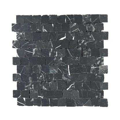 Nero Marquina Honed Marble Rustic Edge Square Mosaic Wall & Floor Tile - thumbnail 1