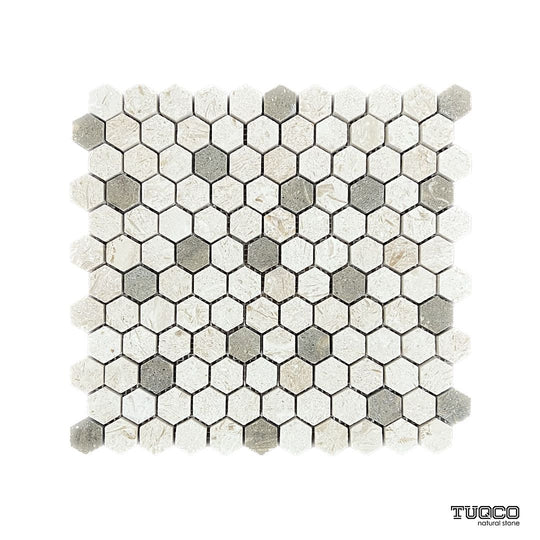 Shellstone Limestone - Rustic Green Brushed Marble Hexagon Mosaic Wall & Floor Tile