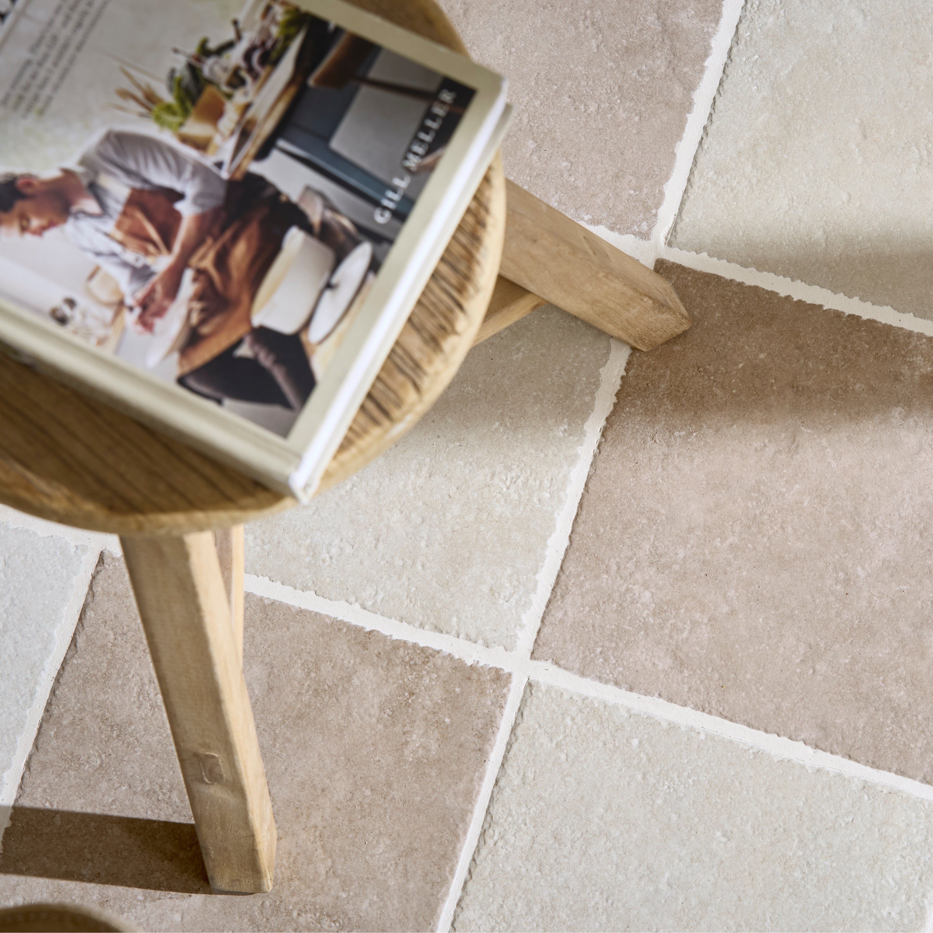 Abbey Porcelain Square Dove & Ivory Wall & Floor Tile 25x25cm