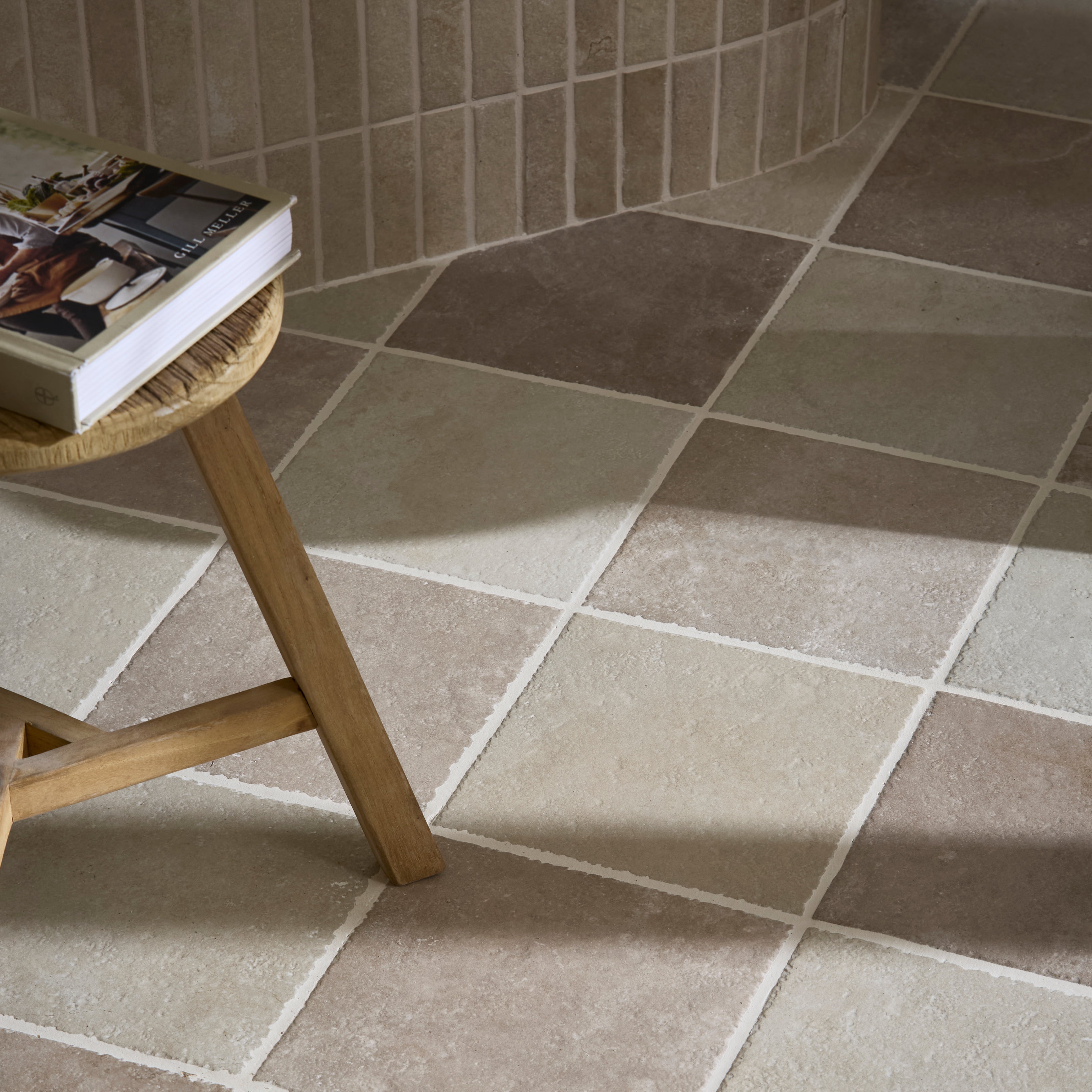 Abbey Porcelain Square Dove & Ivory Wall & Floor Tile 25x25cm