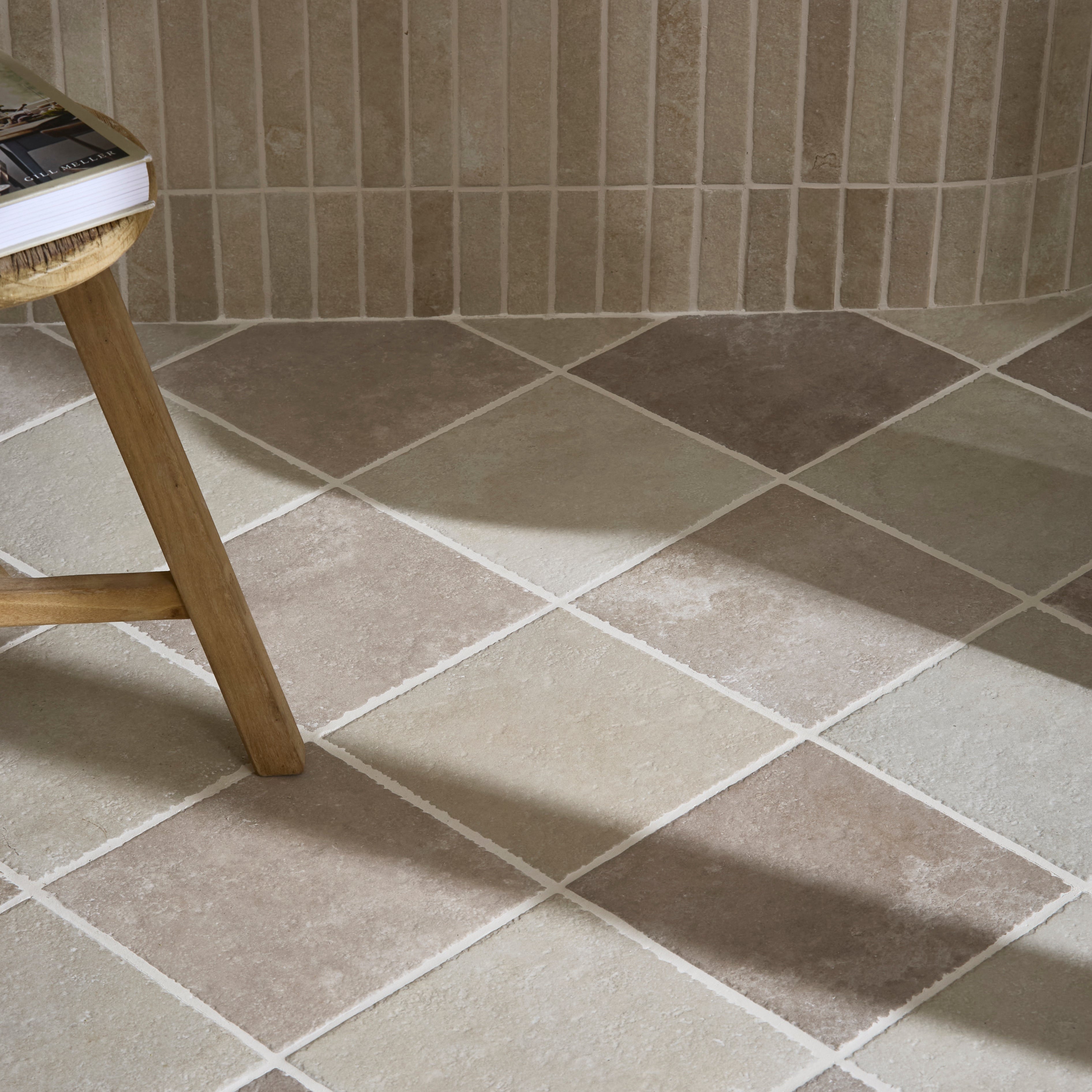 Abbey Porcelain Square Dove & Ivory Wall & Floor Tile 25x25cm