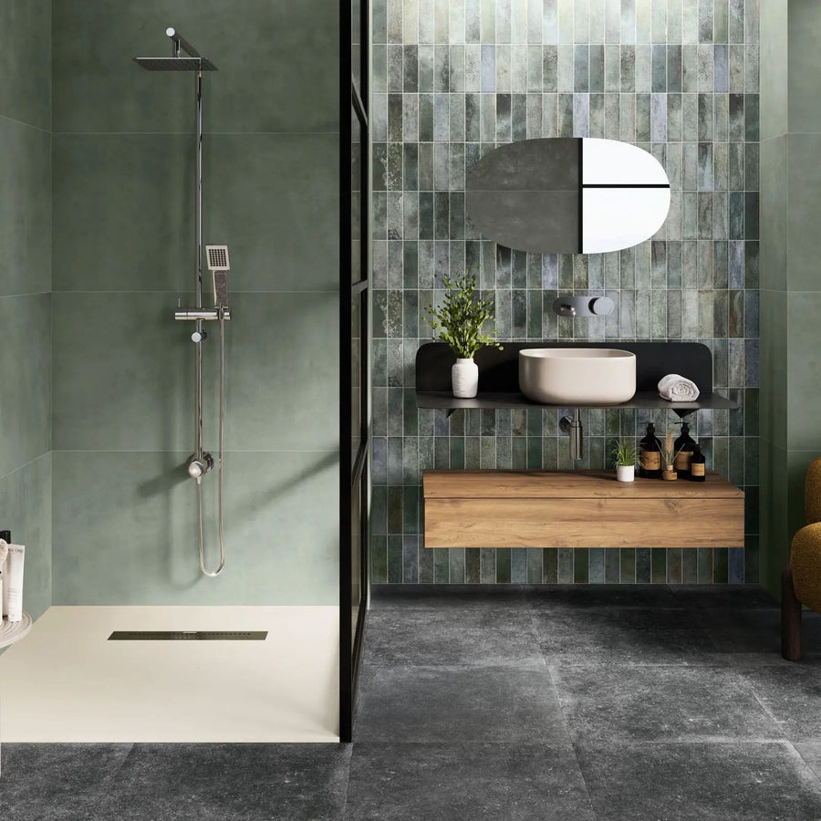 ArtSquare Aqua 31.6 x 60cm ceramic gloss metro tile bathroom setting