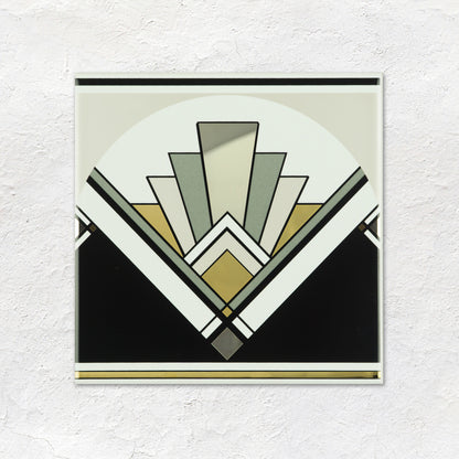 Art Deco Fan With Real Platinum and Gold on Brilliant White Ceramic Wall Tile 152x152mm
