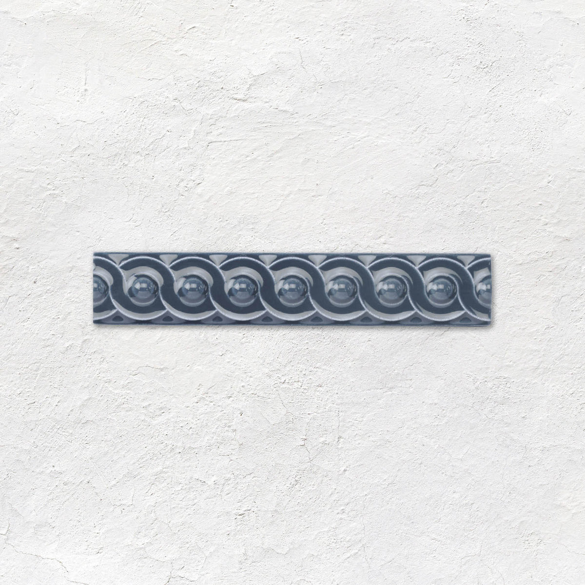 Ascot Blue Scroll Moulding Ceramic Wall Tile 152x29mm - Gloss