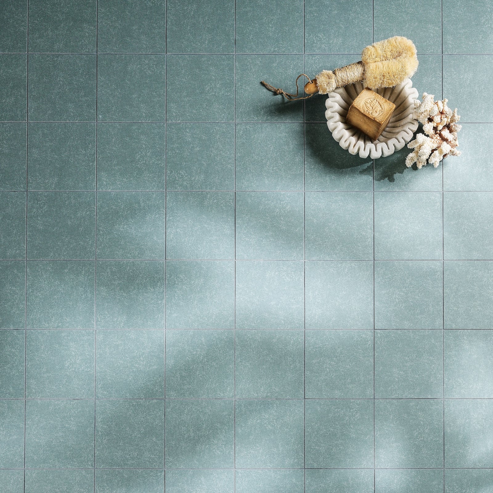 Aventuras Blue Field Porcelain Wall & Floor Tile 15x15cm in a bathroom setting