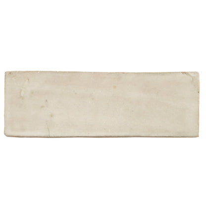 Beige rectangular ceramic medina cloudy white rectangle handmade moroccan zellige tile with subtle marbled texture and uneven edges