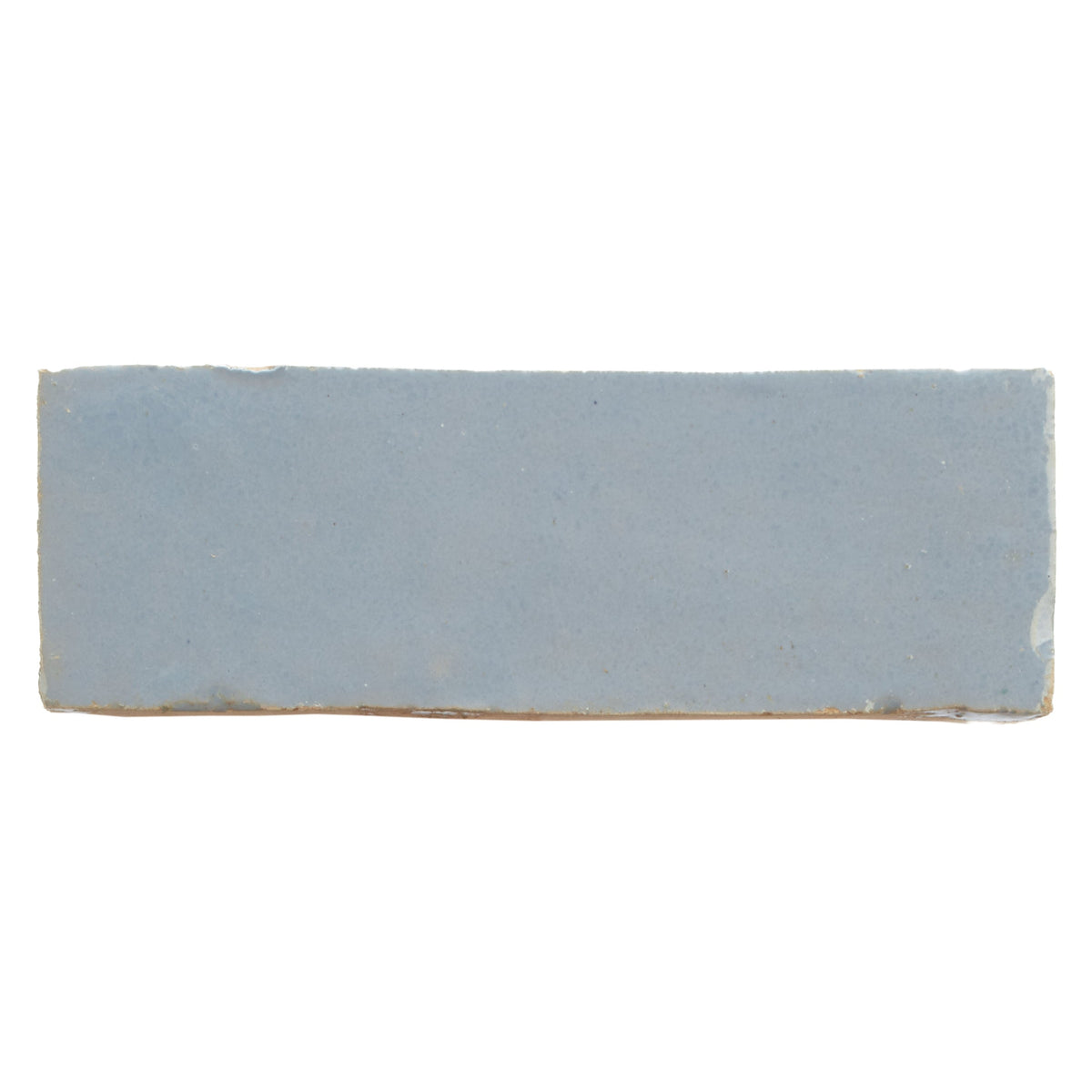 Medina cornflower blue rectangle handmade Moroccan zellige tile in matte light blue ceramic with earthy undertones and uneven edges