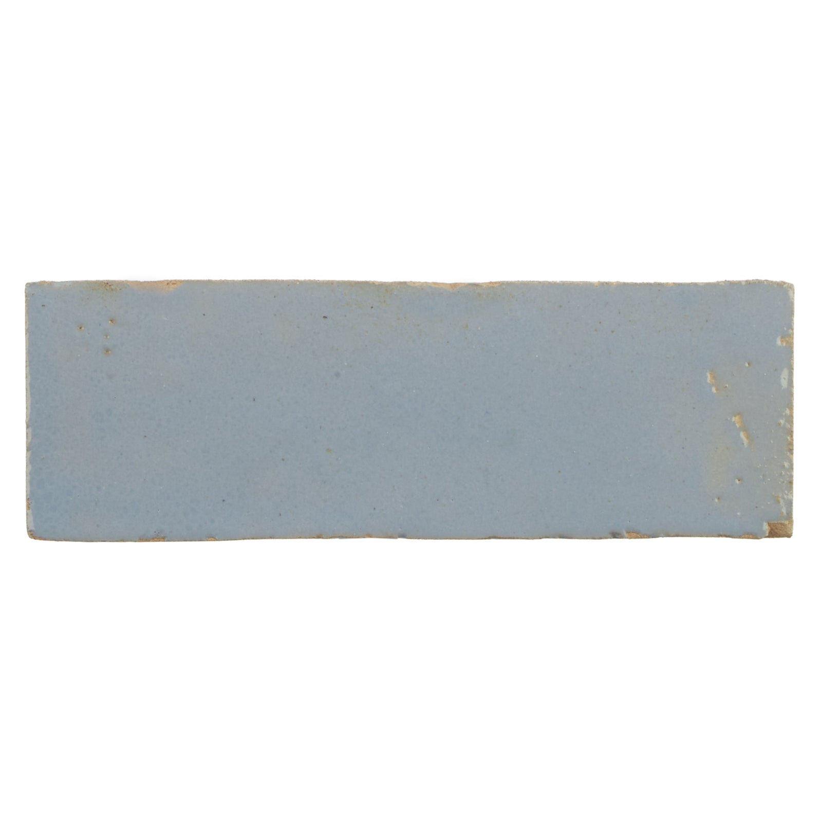 Medina cornflower blue rectangle handmade moroccan zellige tile with light blue ceramic and weathered chipped glaze edges