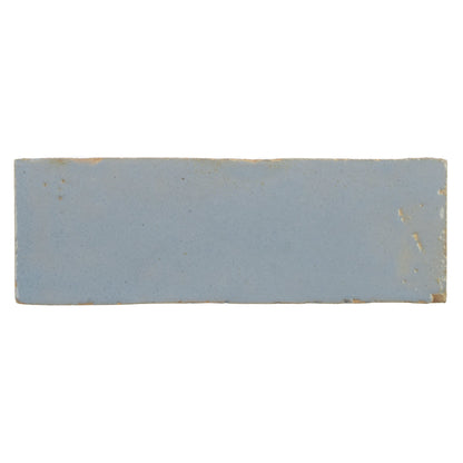 Medina cornflower blue rectangle handmade moroccan zellige tile with light blue ceramic and weathered chipped glaze edges