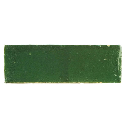 Medina moss green rectangle handmade moroccan zellige tile with deep green ceramic textured surface and worn edges