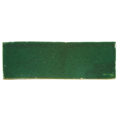Medina moss green rectangle handmade Moroccan zellige tile featuring deep green ceramic with textured surface and edge imperfections