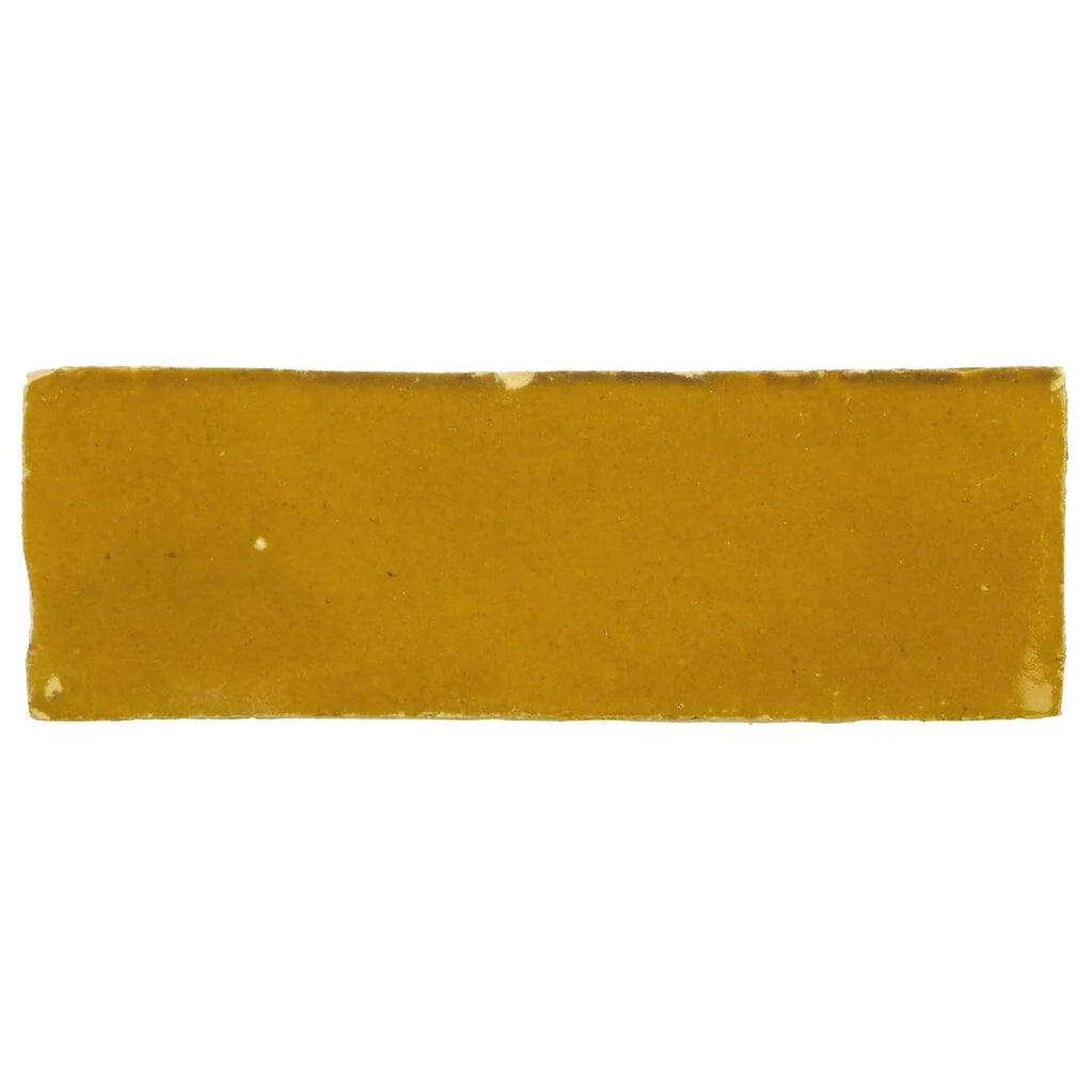 Medina ochre rectangle handmade Moroccan zellige tile in mustard yellow ceramic with matte finish and subtle imperfections